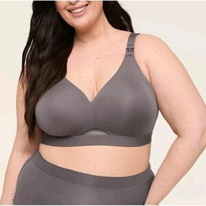 Cacique Lightly Lined Full Coverage No Wire Nursing Bra 44C Purple Mesh Cutout